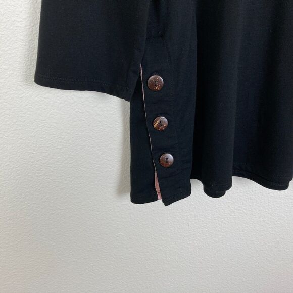 Cupio Women's Cowl Neck Shirt Size XL Black Button Accents Pink Trim Boho - Picture 2 of 5